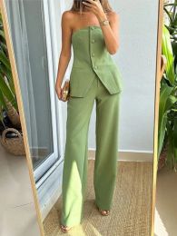 Suits Autumn New For Women's Sexy Sleeveless Chest Solid Colour Suit Fashion Simple Elegant Female Office Long Pants 2 Piece Set