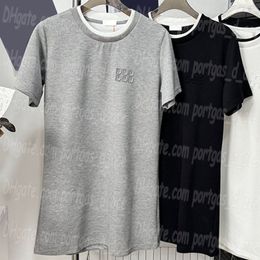 Luxury Contrast Color Women Dress Fake Two Piece T Shirt Dresses Short Sleeeve Casual Daily Dress