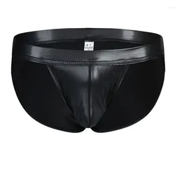 Underpants Faux Leather Mens Briefs Low Rise Slips Sexy Men Underwear U Convex Penis Pouch Gay Lingerie Erotic Seamless Panty Male