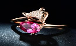 Fox red crystal ruby gemstones rings for women girl her rose gold zircon diamonds sweet romantic Jewellery party Christmas gift4969044