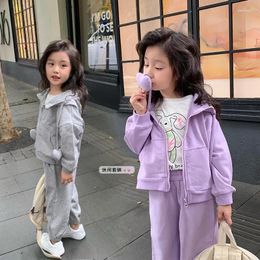 Clothing Sets Korean Girl Clothes 2024 Autumn Suit For Girls Soft Cotton Top Coat Pants Casual Motion 2-Piece Set Children