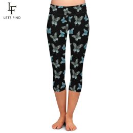 Leggings LETSFIND High Waist Women Black Capri Leggings Beautiful Butterfly Print MidCalf Fitness Movement Leggins Capri Pants