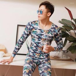 Men's Thermal Underwear Long Johns Cotton Men Fashion Leggings Suit Home Seamless Clothing Pouch Tight Sleep Winter Round Neck Printed Sexy