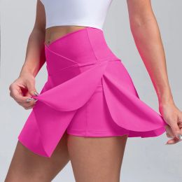 Dresses S2XL Tennis Skorts With Pockets High Waist Fake Two Pieces Sport Skirts Fitness Running Shorts Super Stretchy Dress Activewear