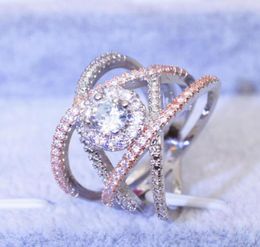 Wedding Rings Rose Gold Colour Cross Engagement Ring For Women Lady Anniversary Party Gift8132109