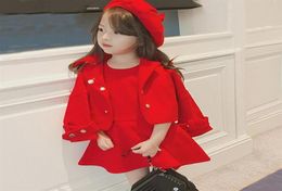 Girls Coat Suits Dress Coat Kids Teenagers Outwear 2021 Red Thicken Warm Winter Autumn Kids Cotton Woolen Cloth Children039s Cl3010286