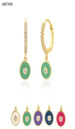 ANDYWEN 925 Sterling Silver Gold Turquoise Piercing Drop Earring Pendiente Fashion Crystal Jewellery For Women Party Luxury 2201086443113