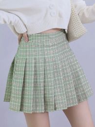 skirt Summer Women's Skirt Shorts High Waist Aline Student Plaid Pleated Skirts Dance Mini Girls Green