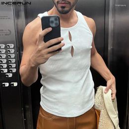 Men's Tank Tops 2024 Knitted O-neck Sleeveless Hollow Out Casual Men Clothing Streetwear Solid Colour Fashion Vests S-5XL INCERUN