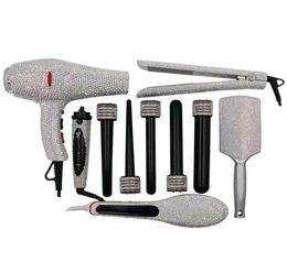 Professional Salon Tools Set Diamond Falt Iron Crystal Curling Wands Crystallized Glam Blow Dryer Hair Boutique AA2203167167113