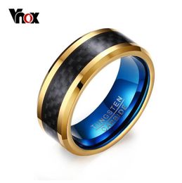 luxury Vnox 8MM Blue Tungsten Carbide Rings for Men Jewelry with Black Carbon Fiber Y18919082256539