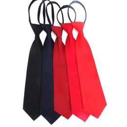 Neck Ties Pre-tied NeckTie Mens Skinny Zipper Red Black Blue Solid Colour Slim Narrow Bridegroom Party Women Dress Present255N