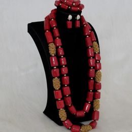 Dudo Costume African Necklace 34 inches 15-23mm Nature Coral Beads Nigerian Wedding Bridal Jewelry Sets