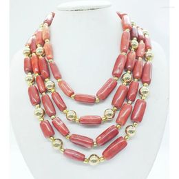 Necklace Earrings Set 4rows Brown Coral Drum Beads Jewelry For European Wedding