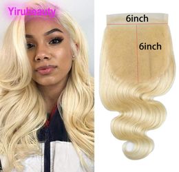 Indian Raw Virgin Hair 6X6 Lace Closure Middle Three Part Body Wave 613 Blonde Colour 6 By 6 Closure With Baby Hairs9305860