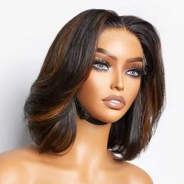 Luxury Design Blonde Highlights Glueless 5x5 Closure Human Hair Wig HD Lace Stacked Bob Wig