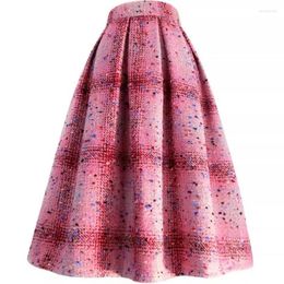 Skirts Thick Winter Wool Blends Tweed Ball Gown Skirt Women Vintage High Waist Princess Party Umbrella