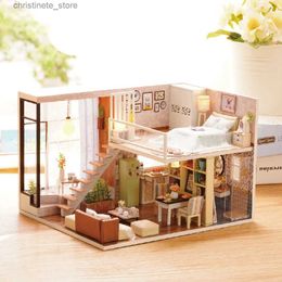 Architecture/DIY House Include the Dust Cover Doll House miniaturas Diy Dollhouse 3D Wooden Puzzle Home For Creative Birthday Gift Toys NO.L020-b