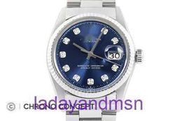 CF Made Mens Role's Datejust 18K White Gold Stainless Steel Blue Diamond Dial Watch With Gift Box