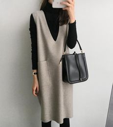 Maternity Women Pregnancy Winter Tank Dresses Mama Clothes Korean Knitted Knee Length Solid Pocket Causal Dress Japan 2011268536345