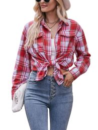 Shirt Women s Oversized Plaid Flannel Shirt with Long Sleeves Lapel Collar and ButtonDown Front Stylish Boyfriend Fit