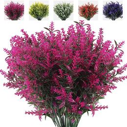 8 Bundles Artificial Flowers for Outdoor Plants Faux UV Resistant Lavender Plastic Shrubs Indoor and Outside Decorations 240228