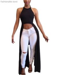 T-Shirts Women Sleeveless Long Top Halter Solid Color Open Back Sexy Tshirt