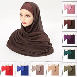 Ethnic Clothing Muslim Women Veil Turban Bonnet Set 2 Piece Chiffon Islamic Instant Scarf With Undercap Neck Attached Ramadan Headwrap Shawl