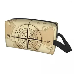 Cosmetic Bags Custom Ancient Map Compass Toiletry Bag For Women Direction Camper Makeup Organiser Ladies Beauty Storage Dopp Kit Case