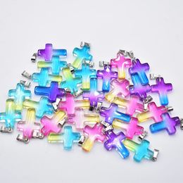 gradient Colour glass Crystal Mixed Cross Charm rainbow Colourful Pendant for Earring Necklace Jewellery Making Key chain accessories wholesale