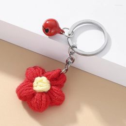 Keychains 1Pc Handmade Knitted Keychain For Women Girl Cute Crocheted Flower Keyring Pendants Car Key Ring Handbag Charms Gifts