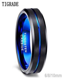 Wedding Rings TIGRADE 6810mm Blue Black Mens Tungsten Carbide Ring Blue Line Design For Women Wedding Engagement Rings Fashion S7705365