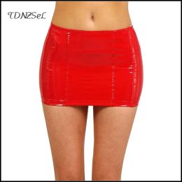 Skirt Sexy Mini Latex Skirt Women Black Skinny Leather Skirt New Lady Faux Pu Red Skirt Club Chic Zipper Two Ways To Wear Party Custom