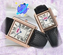 Two Stiches Square Roman Small Dial Watch Women Men Quartz Imported Movement Clock Genuine Leather Mineral Reinforced Glass Lover Couples Wristwatch Gifts