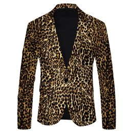 Leopard Print Suit Jacket Mens Slim Fit Casual British Fashion Blazers Coat Long Sleeved Dj Party Wear 240223