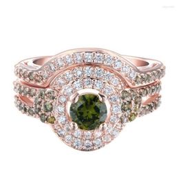 Wedding Rings Product Pave Setting Green Zircon Whole Romantic Set Party Rose Bands Jewelry For WomenWedding Toby227848206