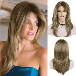 Hair Wigs Synthetic Ombre Blonde Wig Long Straight for Women Natural Layered Hairstyle Daily Party Cosplay Heat Resistant 240306