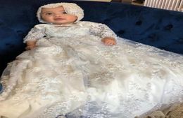 Pretty Flower Girls Dresses Long Sleeve Christening Gowns For Baby Girls Lace Appliqued Pearls Baptism Dresses First Communication7583624