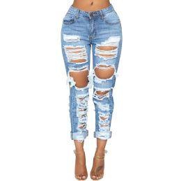 Jeans Fashion Ripped Jeans For Women Denim Straight Pants Trousers Mid Waist Casual Skinny Jeans Torn Jeggings boyfriend jeans 2020