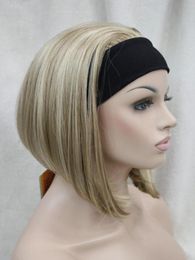 Cute BOB 34 wig with headband blonde mix straight women039s short half hair wigs1637122