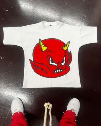 Men's T-Shirts Trendy Devil Print Oversized Short-sleeved Y2k American High Street Casual Retro T-shirt Harajuku Punk Loose Top for Women