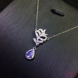 100 pure silver natural Tanzanite water Drop necklace exquisite fashion 46mm fine Jewellery 240228
