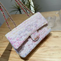 Womens Designer Classic Single Flap Tweed Pink-Fuchsia Shoulder Bags GHW Crossbody Handbags Large Capacity Purse Colorful Letter Phone Card Holder Purse 20CM/25CM