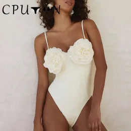 Set CPUTAN 2024 Sexy White 3D Flower Solid Two Piece Push Up Bikini Set Luxury Swimwear Women Swimsuit Beachwear Summer Bathing Suit