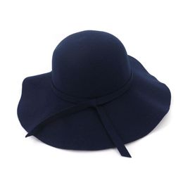 Fashion Women Lady Wide Brim Wool Felt Fedora Floppy Hats Vintage Female Girl Round Fedoras Cloche Cap Trilby Bowler Hat238O