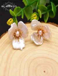 GLSEEVO Natural Fresh Water Baroque Flower Pearl Stud Earrings 925 Sterling Silver Earring For Women Fine Jewellery GE0663 2106161175490