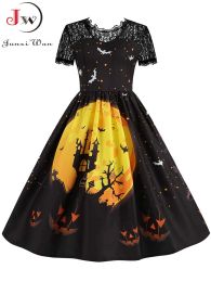 Dress Lace Halloween Christmas Dress Women Short Sleeve 50S 60S Vintage Party Costumes Elegant Evening Prom Dresses