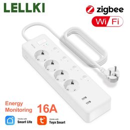 Zigbee Power Strip Energy Monitoring Wifi Smart Usb Socket 220V Eu Korea Plug Tuya Life Home Alexa Yandex Station 240228