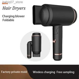 Hair Dryers 5000mAh high-power foldable cordless hair dryer rechargeable portable travel wireless styling tool Q240306