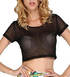 Women039s TShirt Women Summer Long Sleeve Mesh Black Tees Cropped Top Solid Color Slim Tshirts Spring Sexy Fishnet Plus Size 7795706